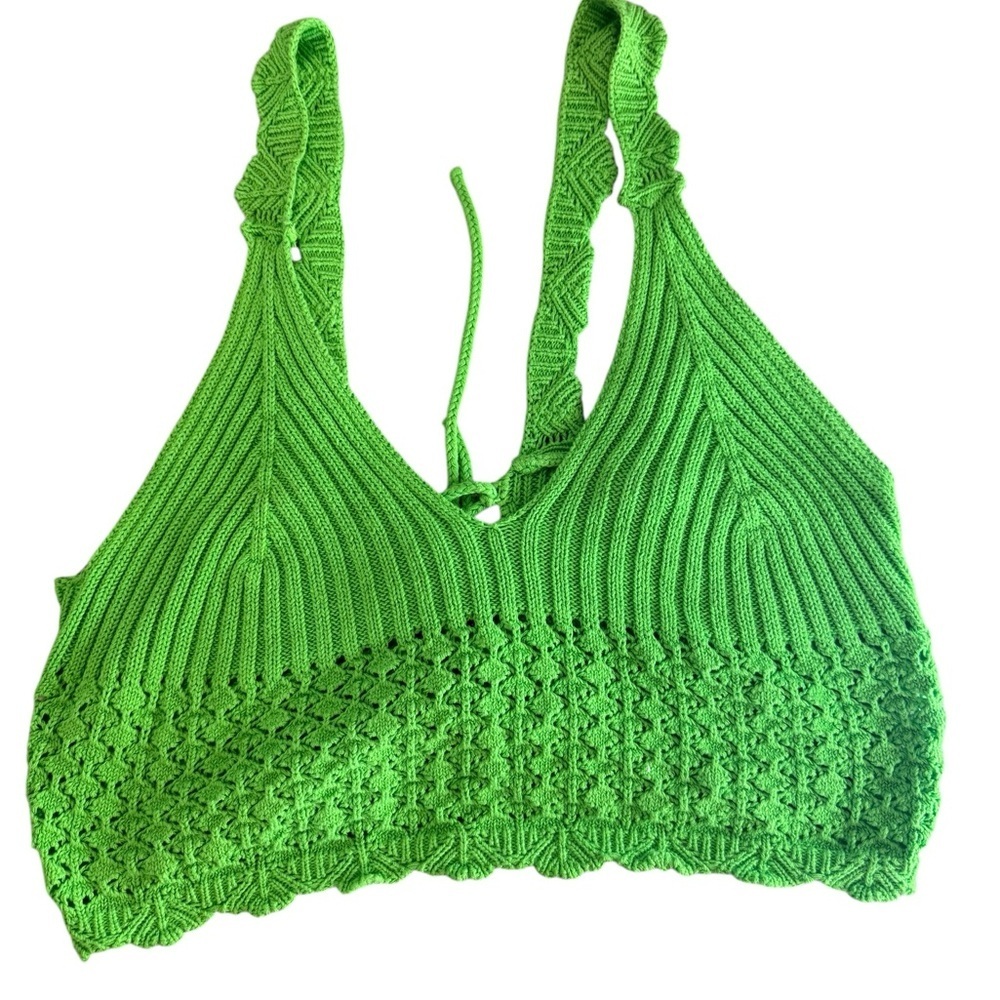 Forever 21 Neon Green Crochet Halter Bralette